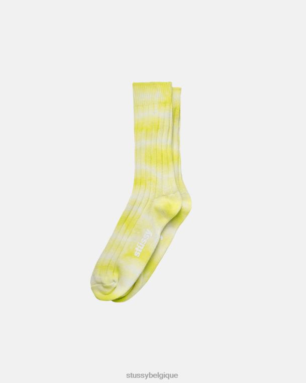 chaussettes chaussettes mi-mollet côtelées teintes unisexe chaux STUSSY V46H454