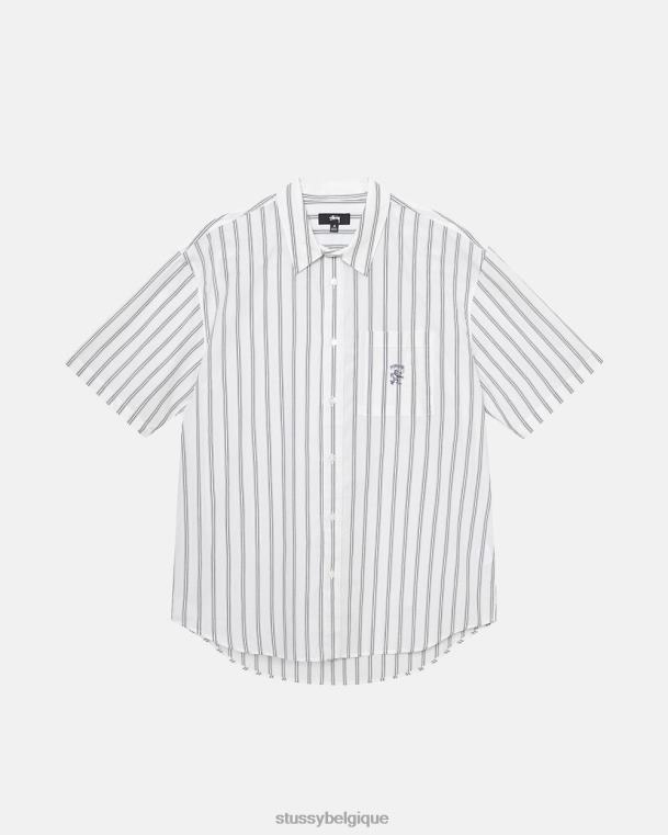 haut et chemises chemise ss carrée à rayures unisexe rayure blanc cassé STUSSY V46H502