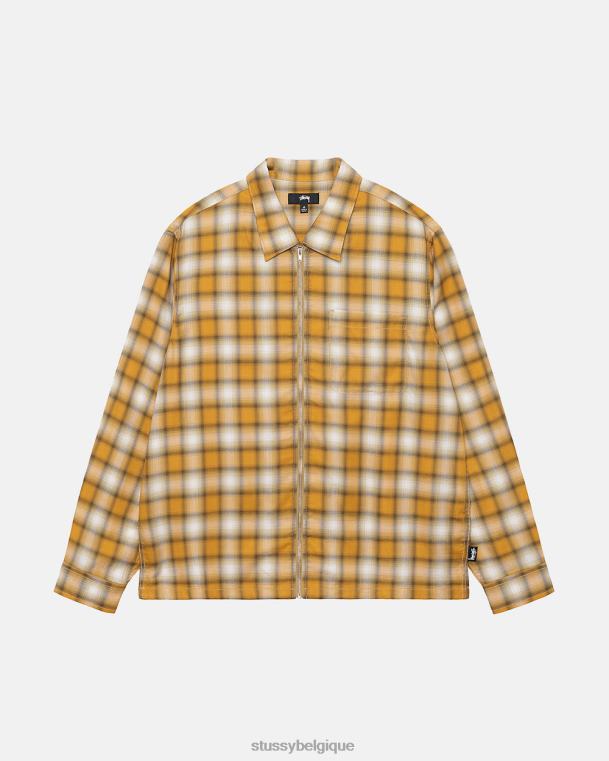 haut et chemises chemise zippée à carreaux eddie unisexe moutarde STUSSY V46H500