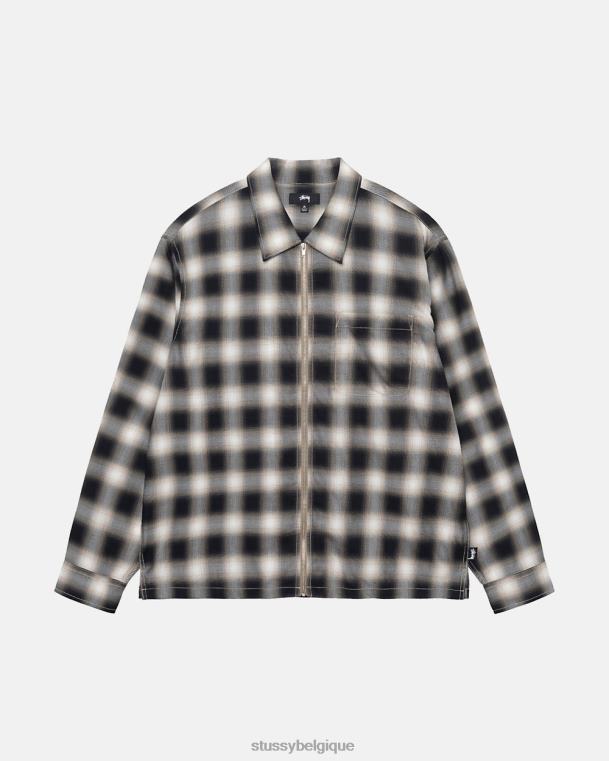 haut et chemises chemise zippée à carreaux eddie unisexe noir STUSSY V46H499