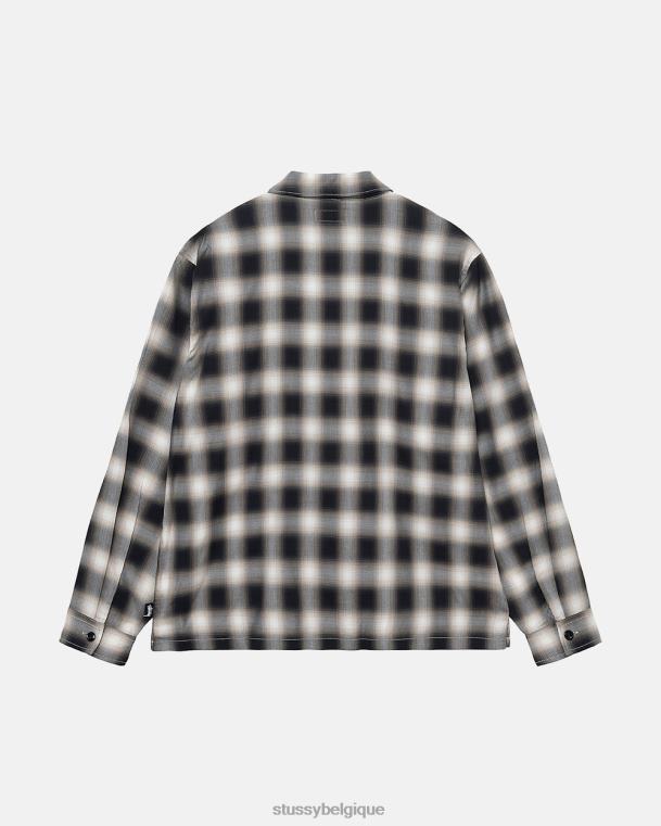 haut et chemises chemise zippée à carreaux eddie unisexe noir STUSSY V46H499