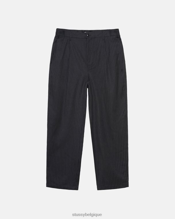 pantalon pantalon plissé à rayures unisexe noir STUSSY V46H306