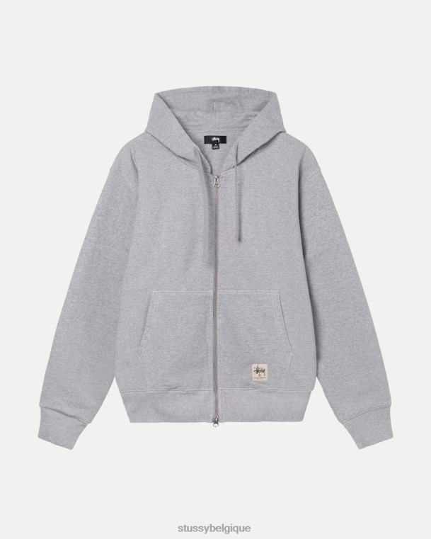 sueurs sweat à capuche zippé à double étiquette unisexe gris chiné STUSSY V46H214