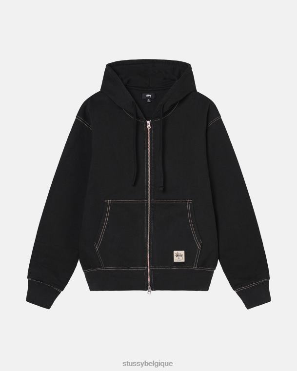sueurs sweat à capuche zippé à double étiquette unisexe noir STUSSY V46H211