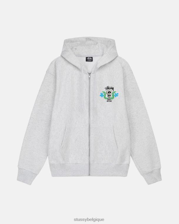 sueurs sweat à capuche zippé à tête de mort unisexe bruyère de cendre STUSSY V46H175