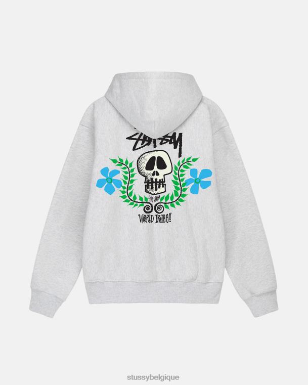sueurs sweat à capuche zippé à tête de mort unisexe bruyère de cendre STUSSY V46H175