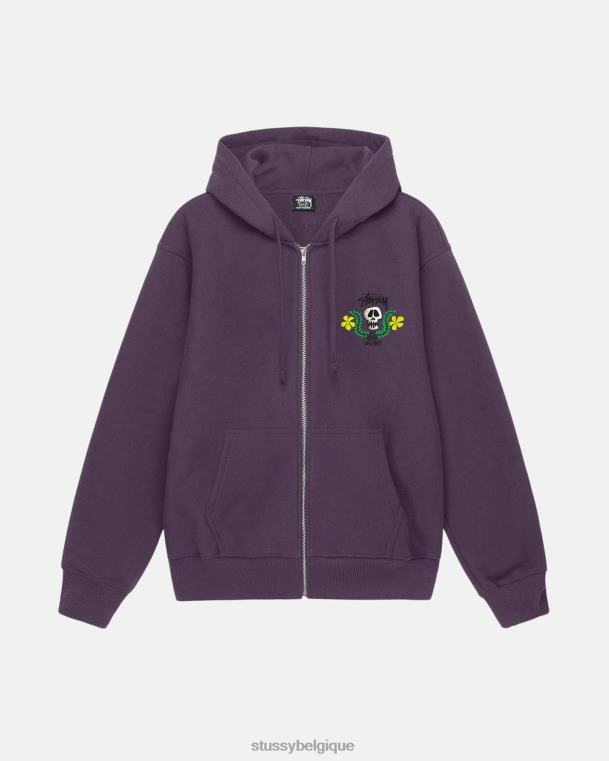 sueurs sweat à capuche zippé à tête de mort unisexe raisin STUSSY V46H176