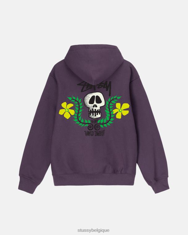 sueurs sweat à capuche zippé à tête de mort unisexe raisin STUSSY V46H176