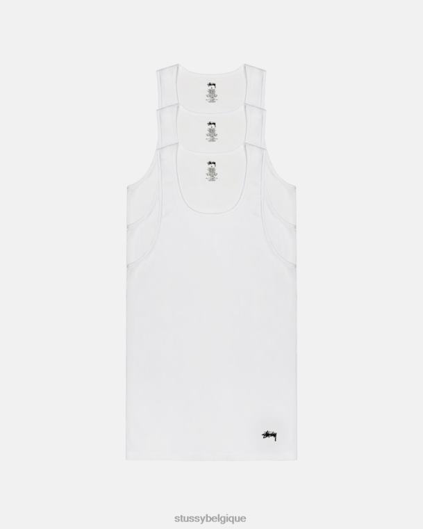 tees débardeur côtelé - pack de 3 unisexe blanc STUSSY V46H91