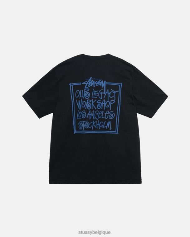 tees notre t-shirt teint par pigments à cadre hérité unisexe noir STUSSY V46H24