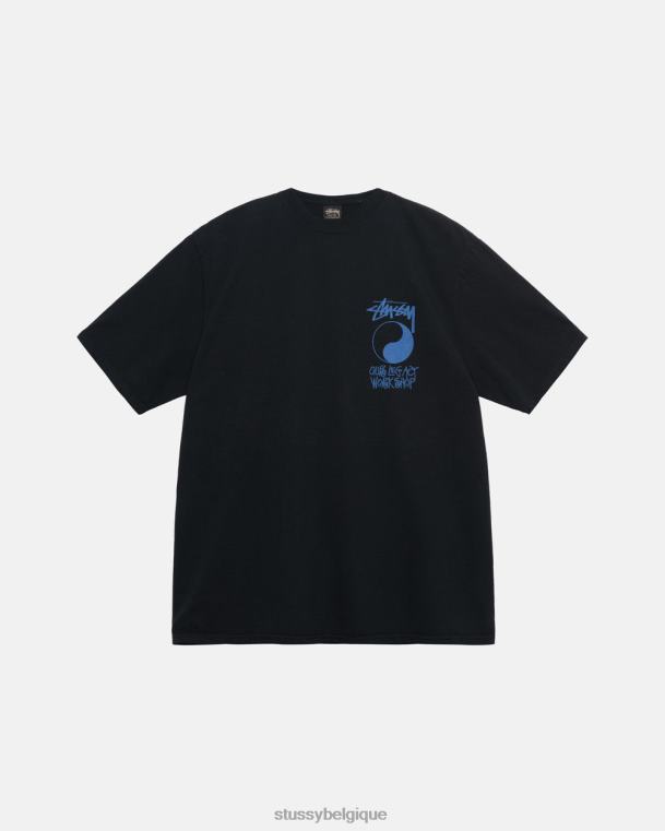tees notre t-shirt teint par pigments à cadre hérité unisexe noir STUSSY V46H24