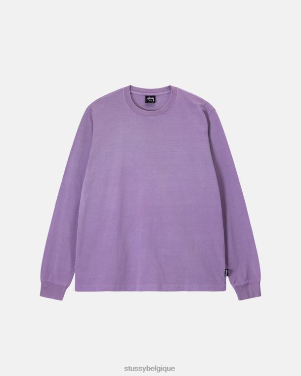 tees équipage ls teint en pigment épais unisexe lavande STUSSY V46H85