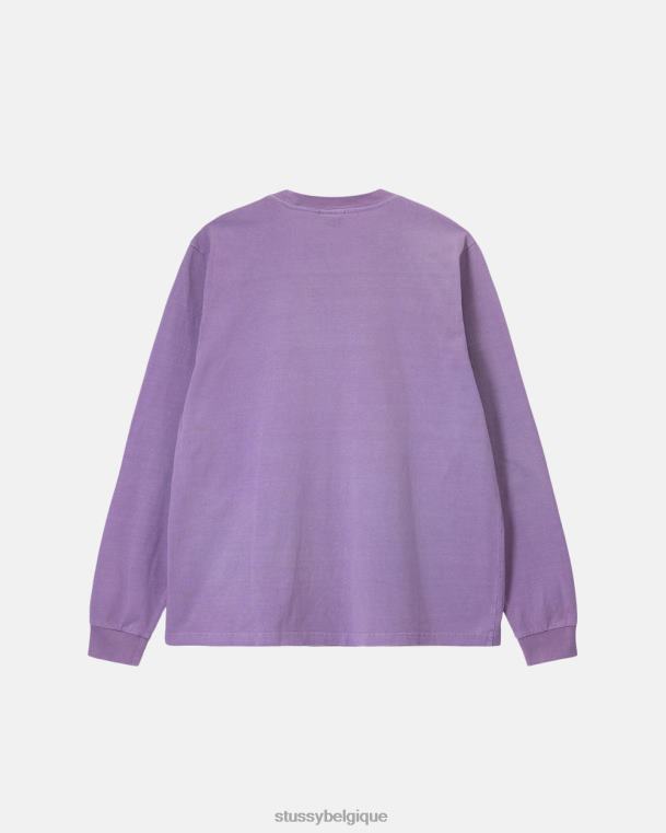 tees équipage ls teint en pigment épais unisexe lavande STUSSY V46H85