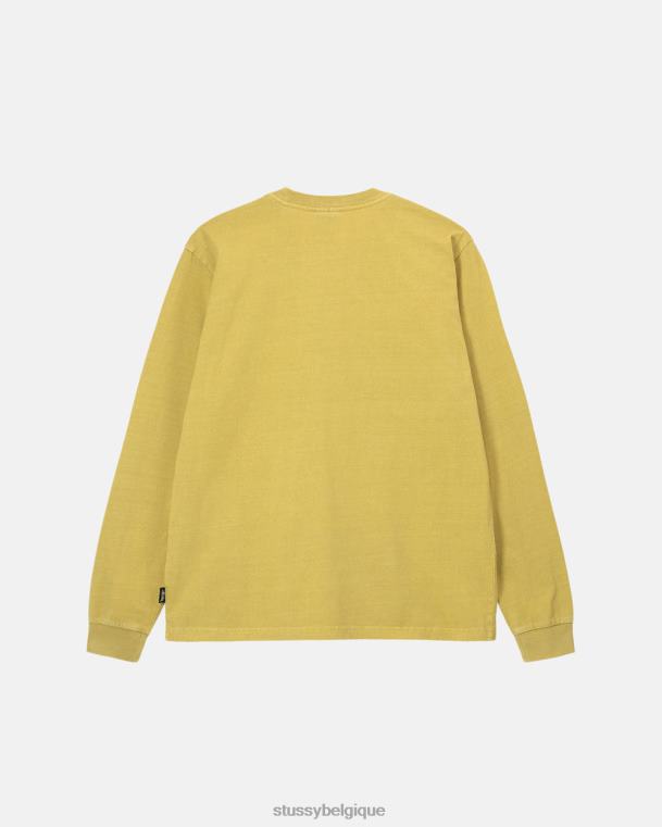 tees équipage ls teint en pigment épais unisexe moutarde STUSSY V46H86