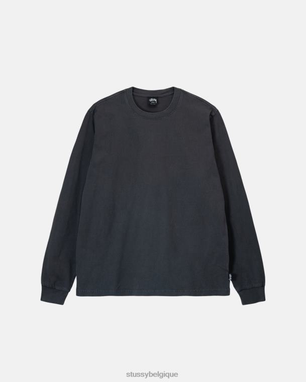 tees équipage ls teint en pigment épais unisexe noir STUSSY V46H81