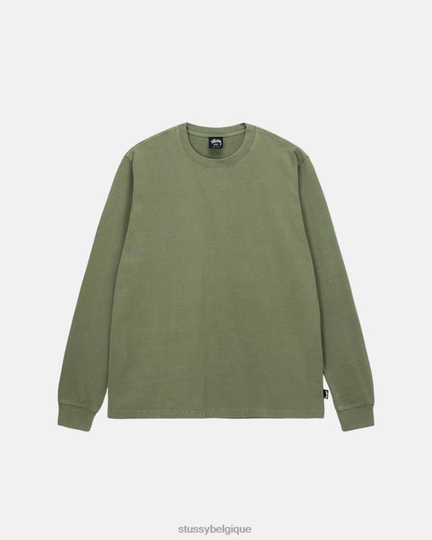 tees équipage ls teint en pigment épais unisexe olive STUSSY V46H83
