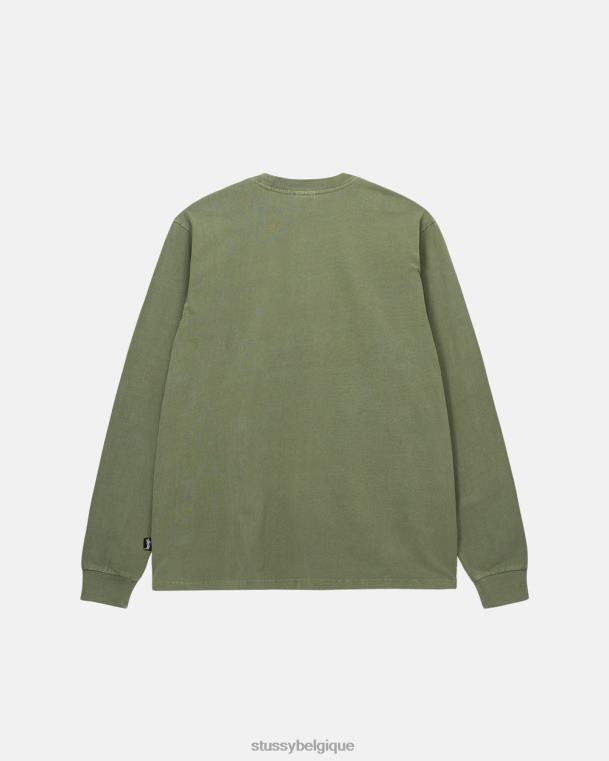 tees équipage ls teint en pigment épais unisexe olive STUSSY V46H83