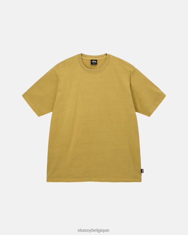 tees équipage teint en pigment épais unisexe moutarde STUSSY V46H74