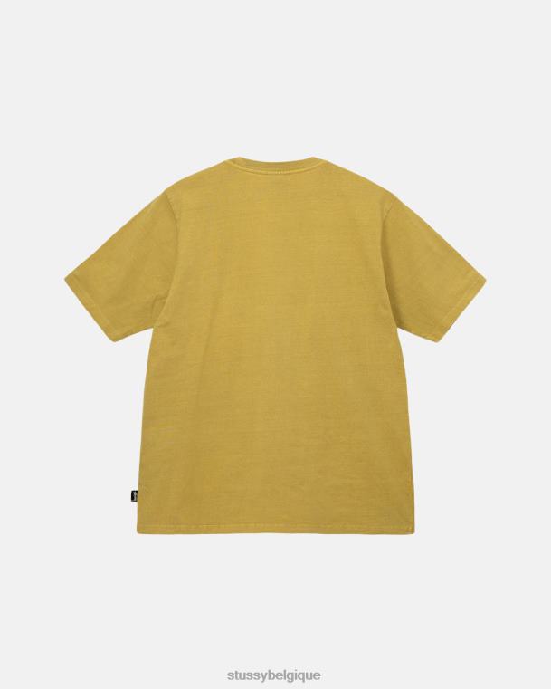 tees équipage teint en pigment épais unisexe moutarde STUSSY V46H74