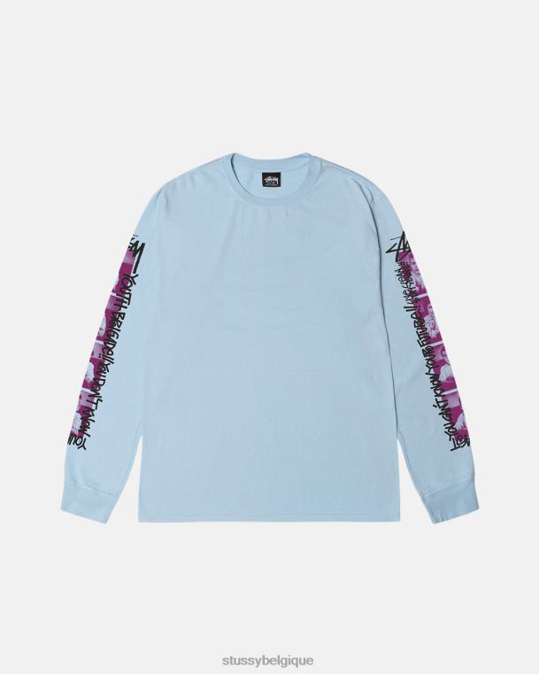 tees t-shirt ls teint pigmenté de la brigade des jeunes unisexe bleu ciel STUSSY V46H54