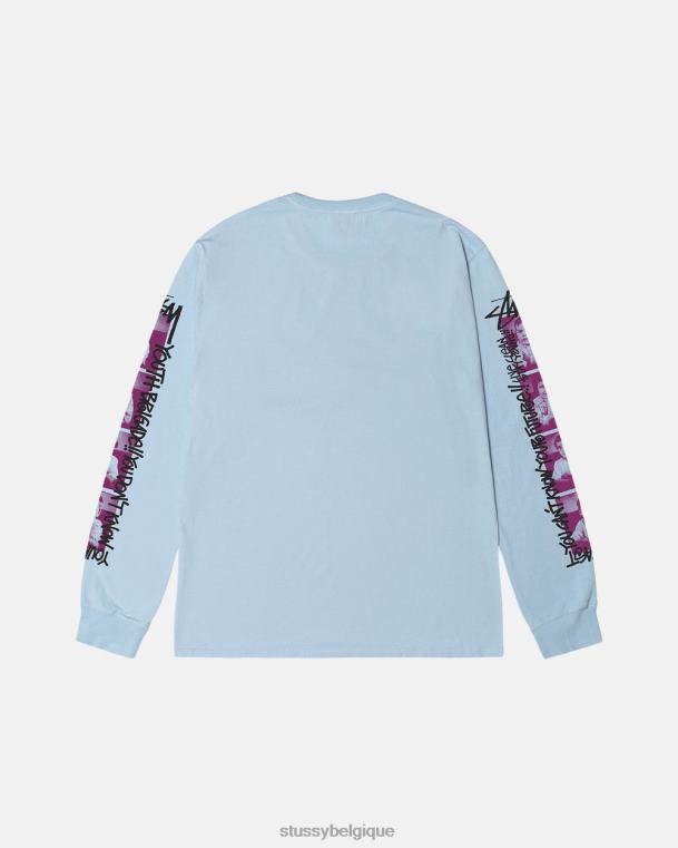tees t-shirt ls teint pigmenté de la brigade des jeunes unisexe bleu ciel STUSSY V46H54