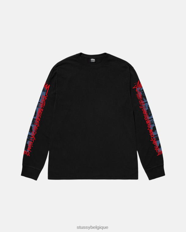 tees t-shirt ls teint pigmenté de la brigade des jeunes unisexe noir STUSSY V46H51