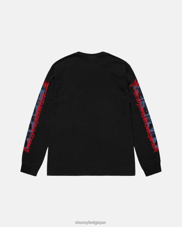 tees t-shirt ls teint pigmenté de la brigade des jeunes unisexe noir STUSSY V46H51