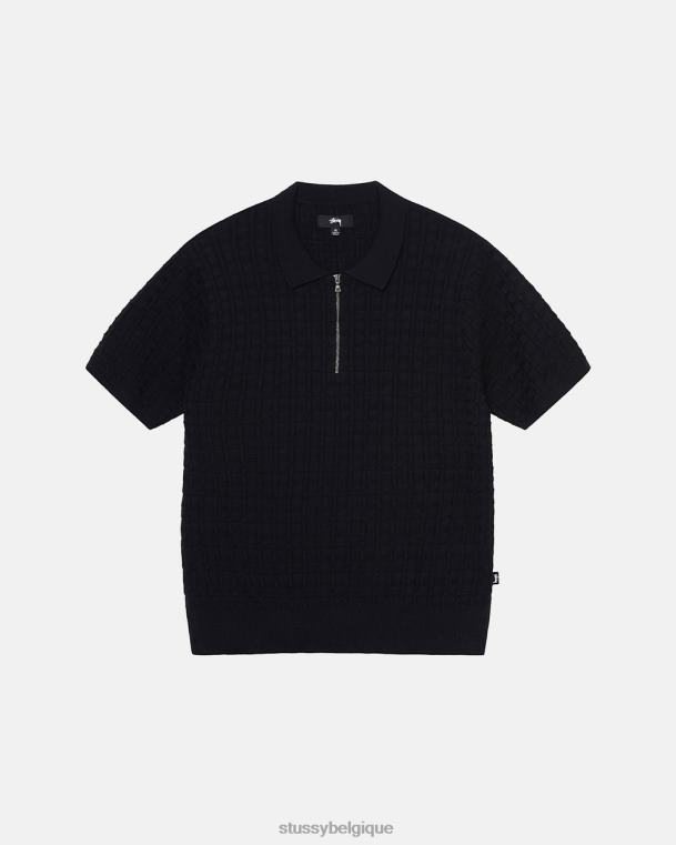 tricots pull polo demi zip unisexe noir STUSSY V46H250