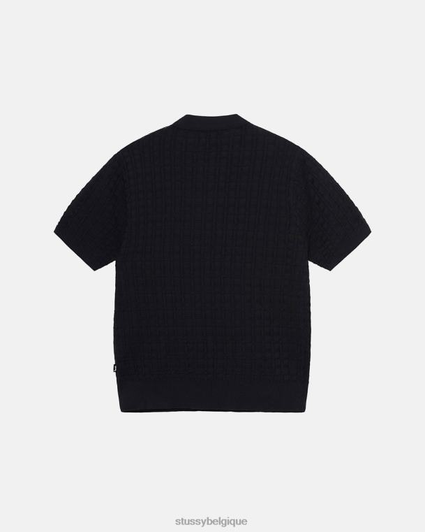 tricots pull polo demi zip unisexe noir STUSSY V46H250