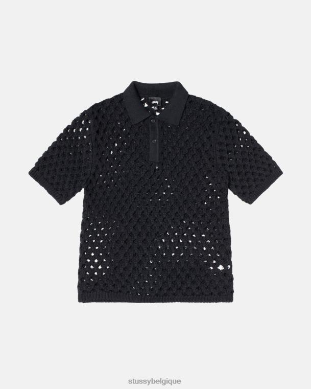 tricots pull polo grosse maille unisexe noir STUSSY V46H244