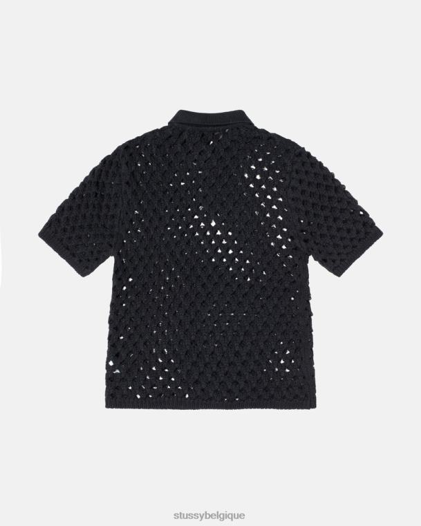tricots pull polo grosse maille unisexe noir STUSSY V46H244
