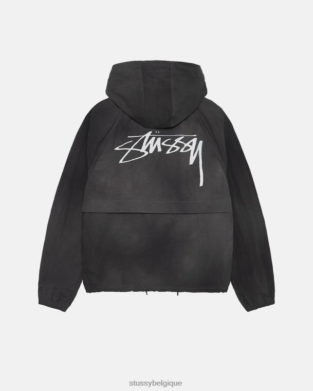 vêtements d'extérieur coquille de plage de teinture de vague unisexe noir STUSSY V46H365