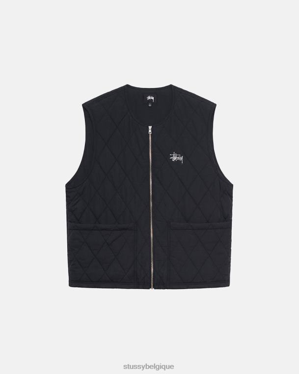 vêtements d'extérieur gilet matelassé à losanges unisexe noir STUSSY V46H350