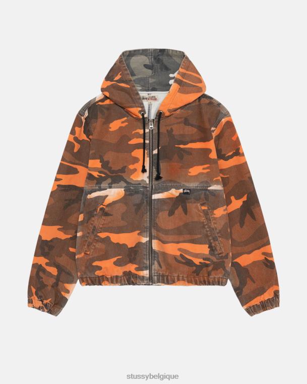 vêtements d'extérieur veste de travail à capuche teintée par pulvérisation unisexe camouflage orange STUSSY V46H360