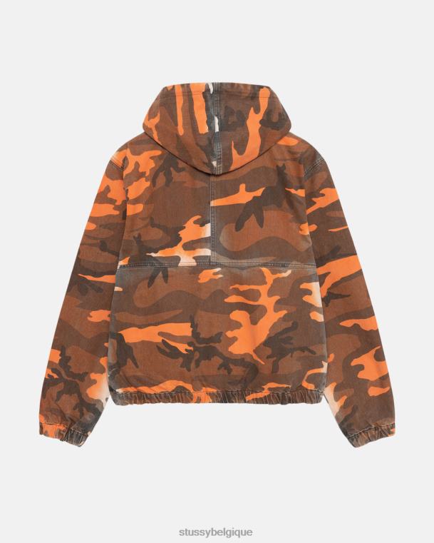 vêtements d'extérieur veste de travail à capuche teintée par pulvérisation unisexe camouflage orange STUSSY V46H360