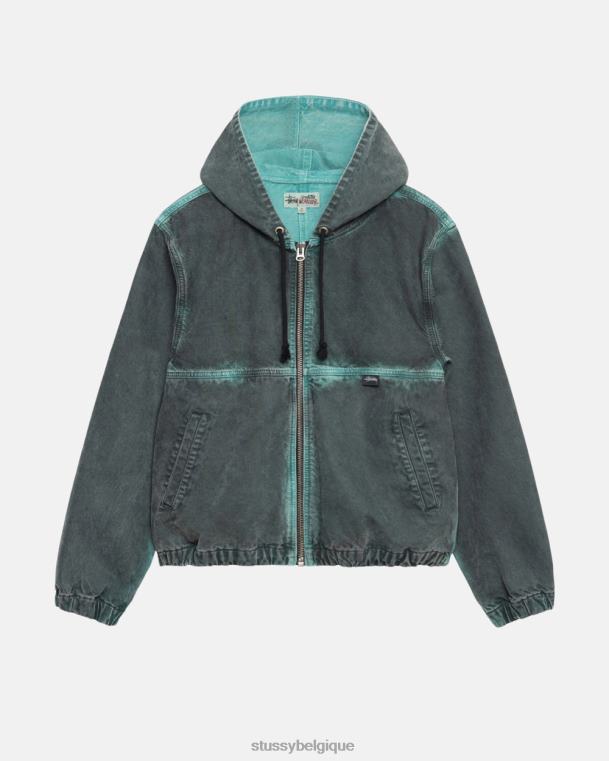 vêtements d'extérieur veste de travail à capuche teintée par pulvérisation unisexe noir STUSSY V46H361