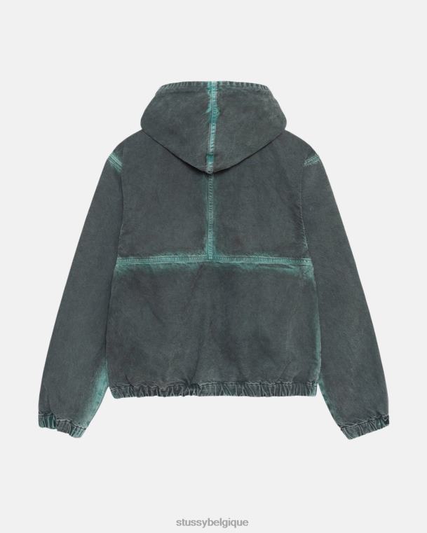 vêtements d'extérieur veste de travail à capuche teintée par pulvérisation unisexe noir STUSSY V46H361