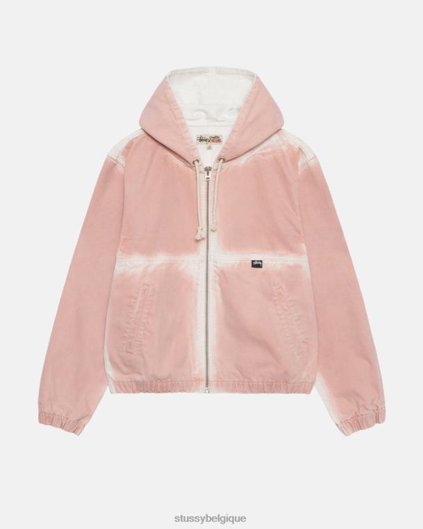 vêtements d'extérieur veste de travail à capuche teintée par pulvérisation unisexe rose fané STUSSY V46H362