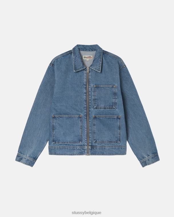 vêtements d'extérieur veste de travail zippée en jean unisexe bleu lavé STUSSY V46H346