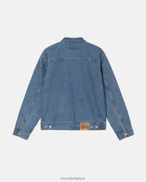vêtements d'extérieur veste de travail zippée en jean unisexe bleu lavé STUSSY V46H346